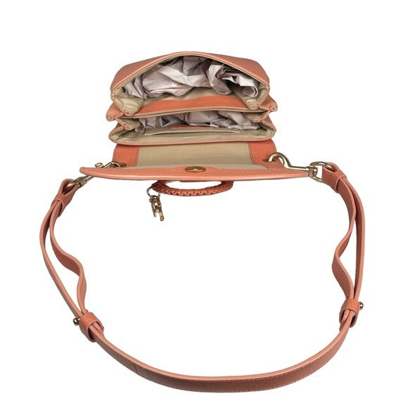See By Chloe Peachy Pink Gold Satchel Flap Crossbody Convertible Strap Clutch