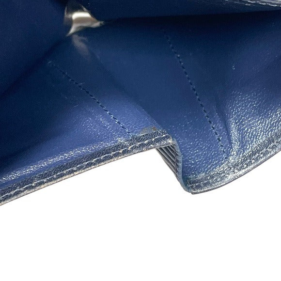 Valentino Garavani Navy Blue Woodgrain Leather Goldtone Corner Bi-Fold Wallet