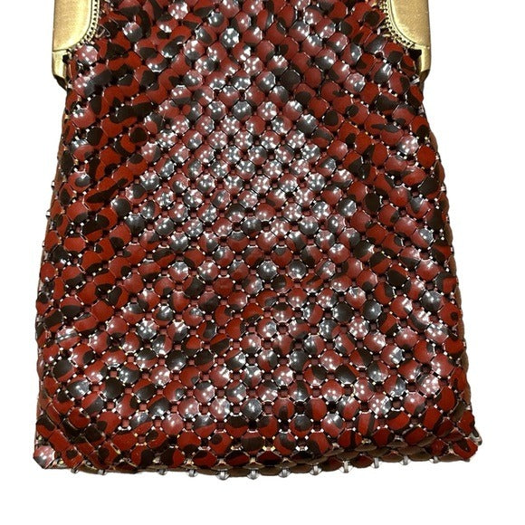 Whiting & Davis Brushed Gold Metal Mesh Shoulder Kiss-Lock Wristlet Clutch Purse