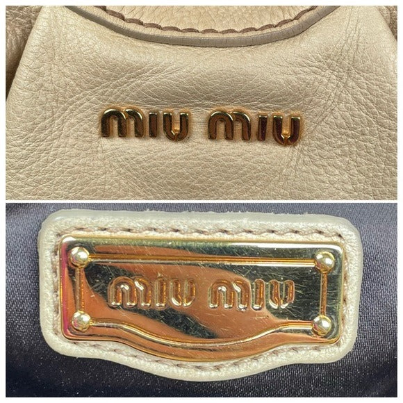 Miu Miu Basket Hobo Leather Gathered XL Ivory Creme Gold Shoulder Purse Bag Tote