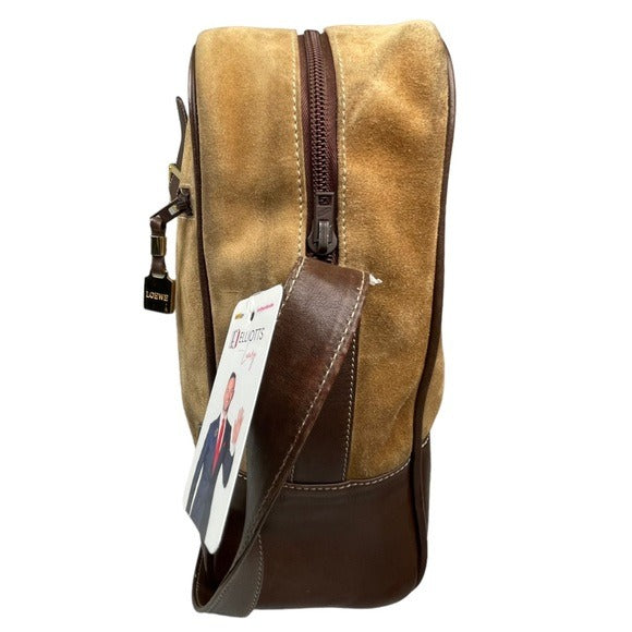 Loewe Leather Suede Brown Tan Zip Crossbody Everyday Casual Travel Bag Purse