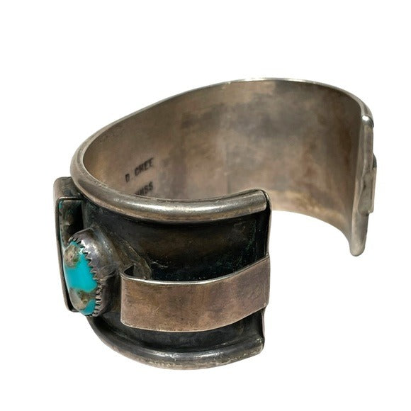 D. CHESS IHMSS Sterling Bar Divider Turouise Cuff Artisan Hand Crafted Bracelet