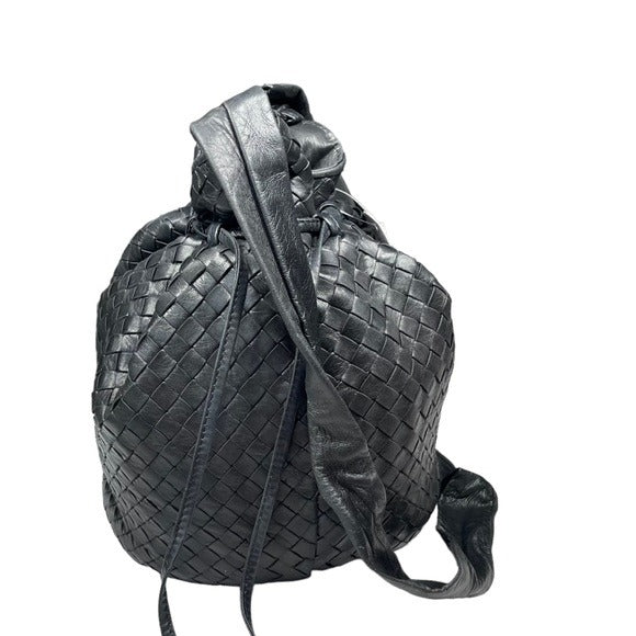 Bottega Veneta Black Leather Small Woven Round Drawstring Bucket Shoulder Purse