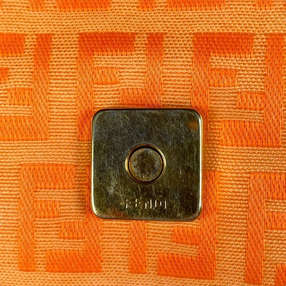 Fendi Orange Crush Coated Canvas Zucchino Baguette Flap Shoulder Purse Bag