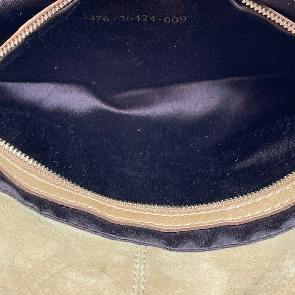 Fendi FF Glitter Tan Leather Gold Flap Bag Logo Suede Baguette Shoulder Purse