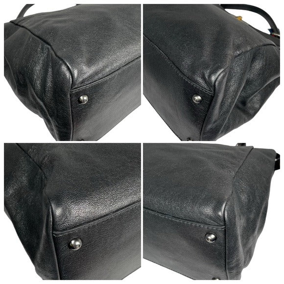 Fendi Black Leather Large Peek-A-Boo Exotic Turn-Key Top Handle Purse To…