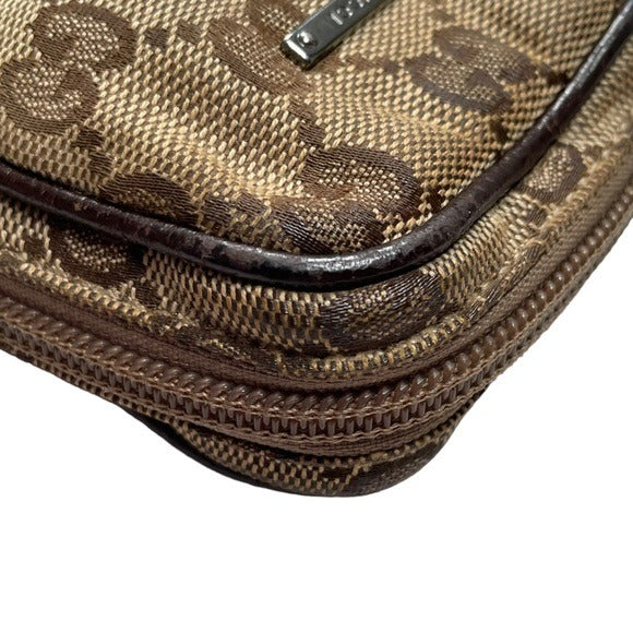 Gucci GG Canvas Leather Brown Zippy Mini Pouch Case Card Coin Travel