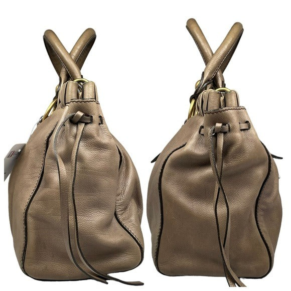 Miu Miu Leather Earthy Brown Brass Hardware Convertible Tote Handbag Purse