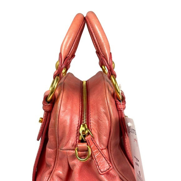 Miu Miu Pink Watermelon Gold Distressed Leather Crossbody Purse Zippy Bag Purse