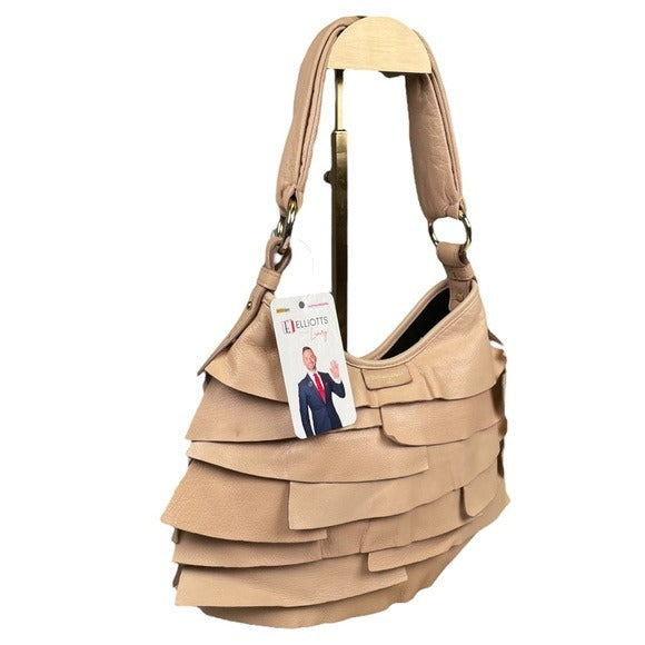 YSL Saint Tropez Beige Patch Gathered Layered Lambskin Shoulder Small Hobo Bag