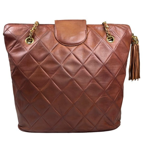 Chanel CC Quilted Timeless Mahogany Lambskin Matelasse Snap Zip Shoulder Purse