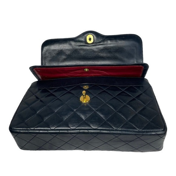 Chanel CC Navy Blue Limited Double Two-Tone Flap Quilted Lambskin Shoulder Purse