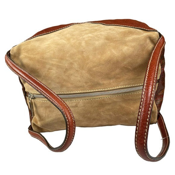 Etro Multi Textile Paisley Boston Dual Handle Canvas Leather Suede Purse Bag