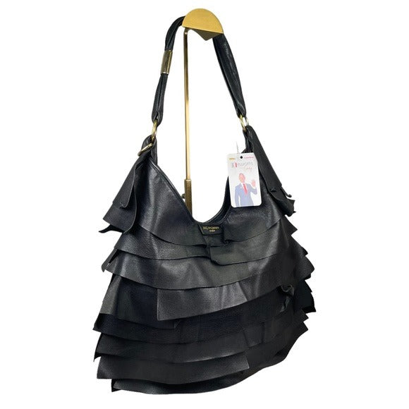 YSL Black Saint Tropez Patch Gathered Layered Lambskin Shoulder Large Bag Hobo