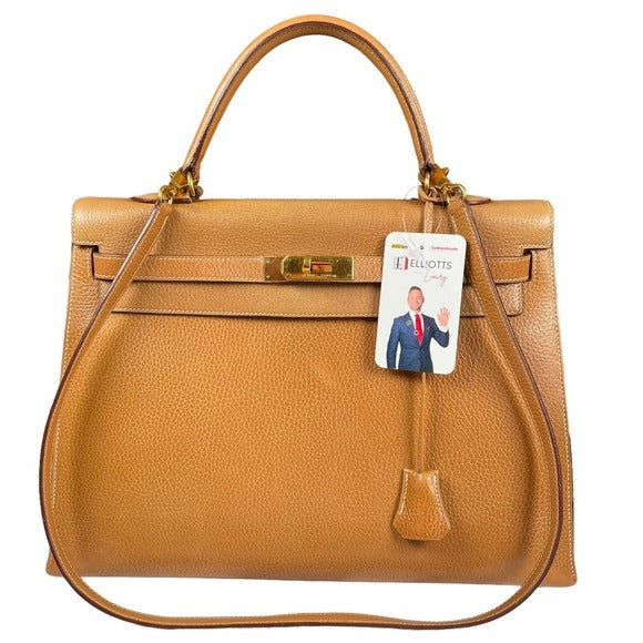 Hermes Kelly Sellier 35 Handbag Noir Ardennes Gold + Hermes Strap + Dust…