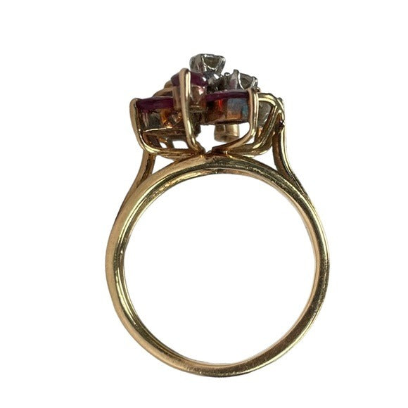 Ruby & Round Diamond Spiral Pinky Ring 10K Marquee Authentic Size 5.25