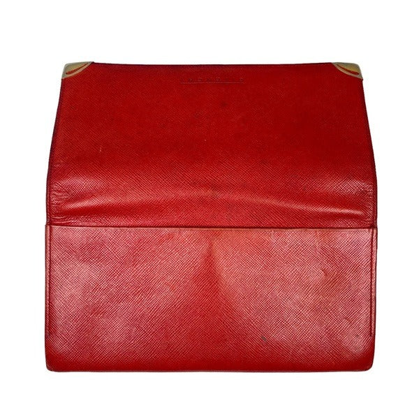 Givenchy Taiga Leather Paprika Red Long Metal Corner Flap Kiss Lock Wallet