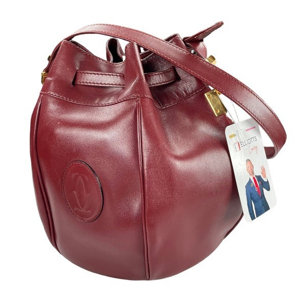 Cartier Burgundy Leather Medium Bucket Drawstring Crossbody Adjustable Purse