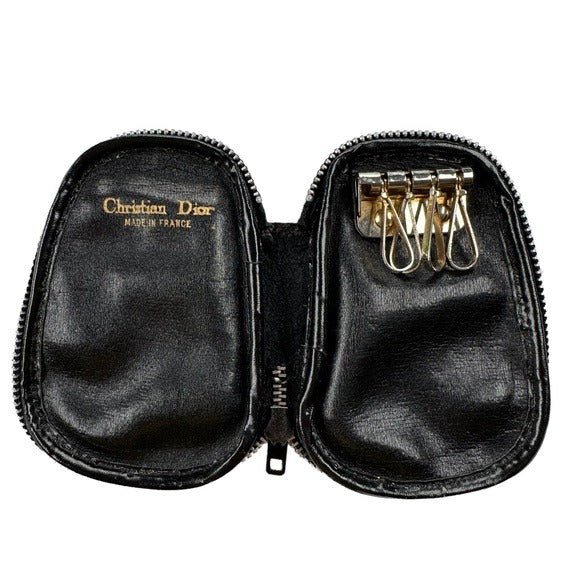 Christian Dior Egg Black Monogram Canvas 4-Key Case Holder Zip Around Ho…