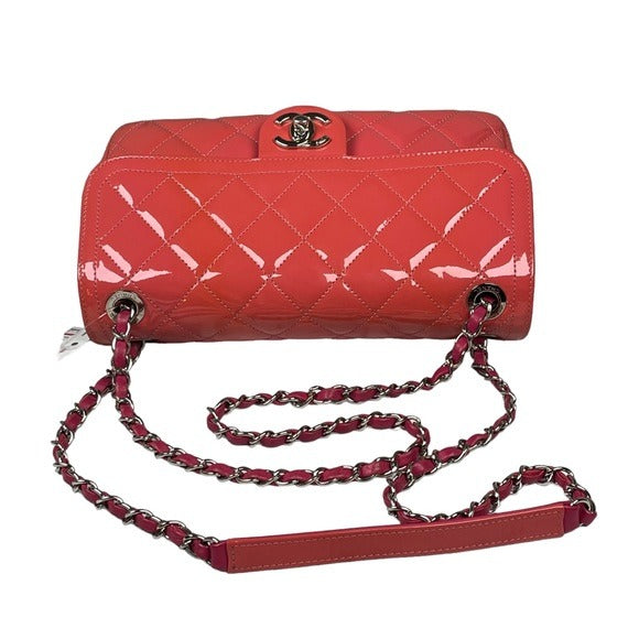 Chanel CC Classique Pink Coral Magenta Silver Hombre Leather Flap Quilted Purse