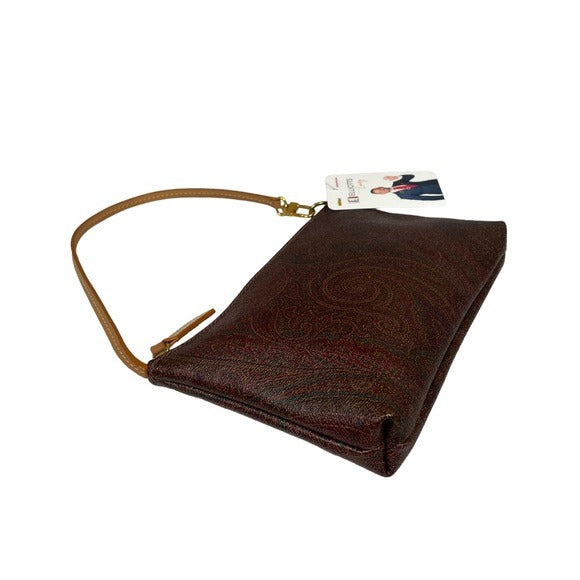 Etro Paisley Canvas Borsa Leather Zippy Slim Shoulder Pouchette Clutch Purse