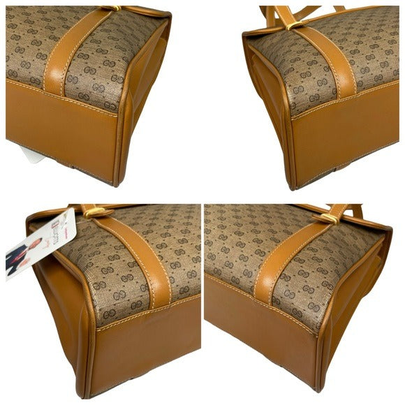Gucci GG Micro Satchel Canvas Leather Tan Three File Shoulder Tote Purse Bag