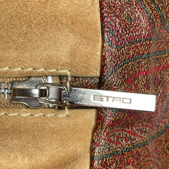 Etro Multi Textile Paisley Boston Dual Handle Canvas Leather Suede Purse Bag