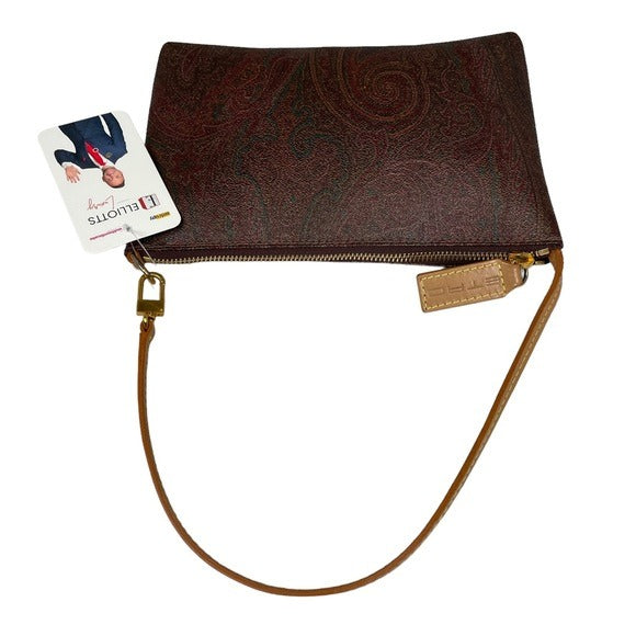 Etro Paisley Canvas Borsa Leather Zippy Slim Shoulder Pouchette Clutch Purse
