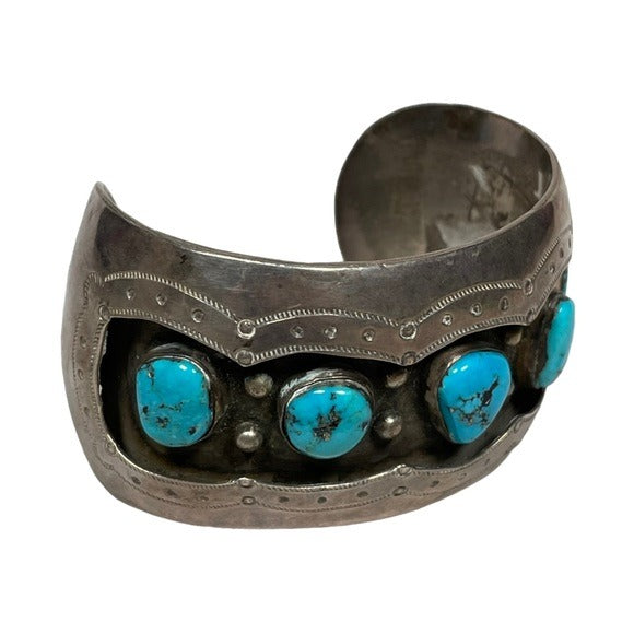 Mae G. Vinatge Sterling Handmade Multi Turquoise Cuff Adjustable Bracelet