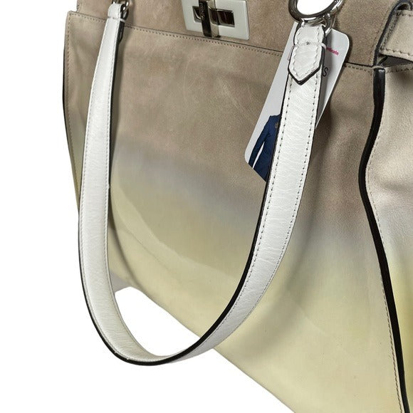 Fendi XL Peek-A-Boo Suede Patent Leather Multi Textile White Yellow Mega Bag
