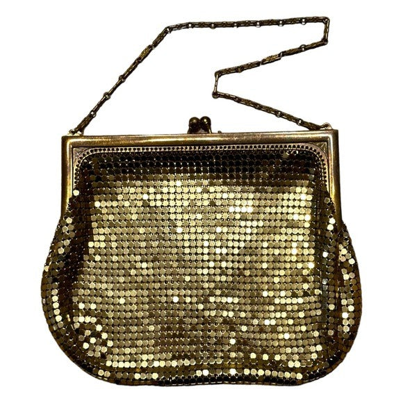 Whiting & Davis Gold Mini Metal Mesh Frame Kiss-Lock Purse Clutch Wristlet