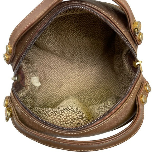 Borbonese Redwall Suede Textured Brown Dual Handle Crossbody Mini Satchel Bag