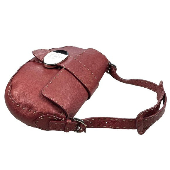Fendi Selleria Sterling Leather Bordeaux Metallic Baguette Purse