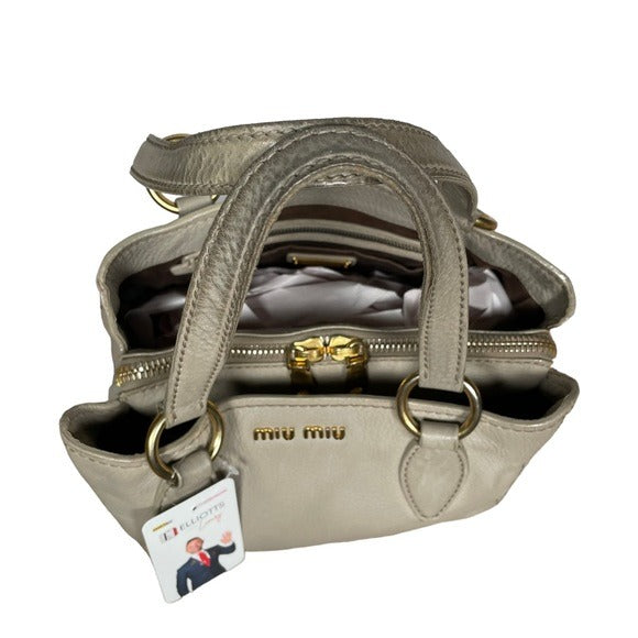 Miu Miu Greystone Pebbled 3-Section Zippy Shoulder Tote + Strap Convertible Bag