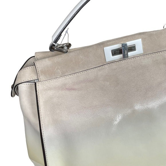 Fendi XL Peek-A-Boo Suede Patent Leather Multi Textile White Yellow Mega Bag