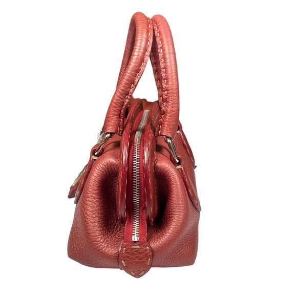 Fendi Metallic Blush Leather Mini Selleria Sterling Silver Hardware Zippy Purse
