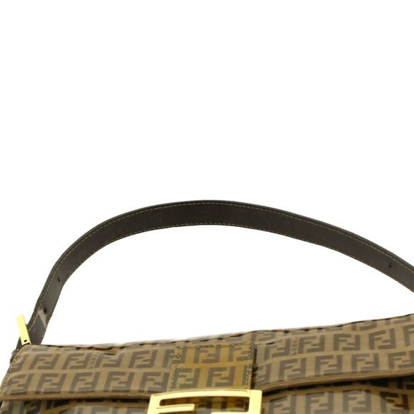 Fendi Zucchino Coated Canvas Baguette Shoulder Leather Strap Bag Beige Purse