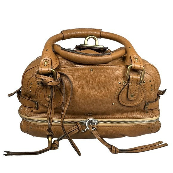 Chloe Tan Leather Paddington Medium Zip Boston Bag Tote Purse