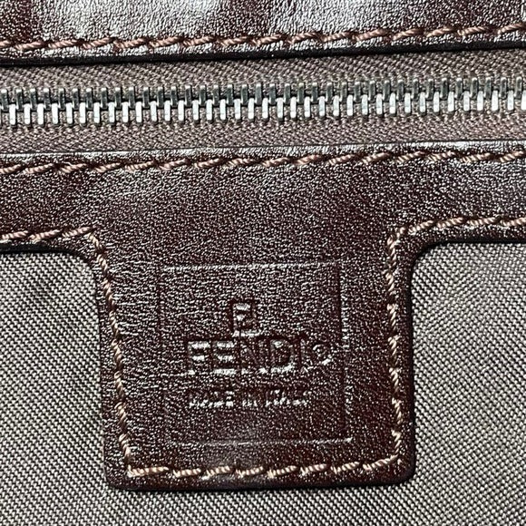 Fendi Zucca Dual Handle Shoulder Baguette Leather Canvas Purse