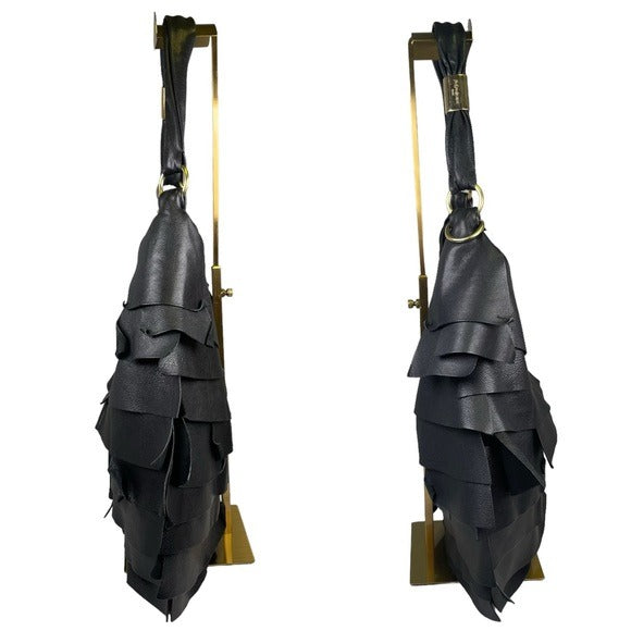 YSL Black Saint Tropez Patch Gathered Layered Lambskin Shoulder Large Bag Hobo
