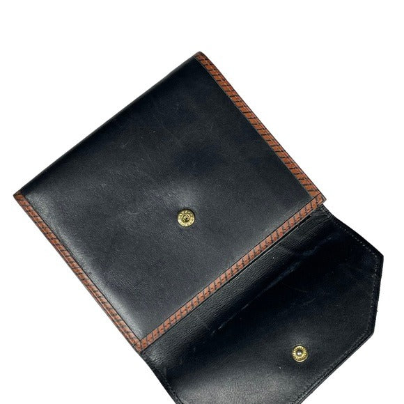 Valentino Garavani Black Brown Compact Snappy Tri-Fold Wallet