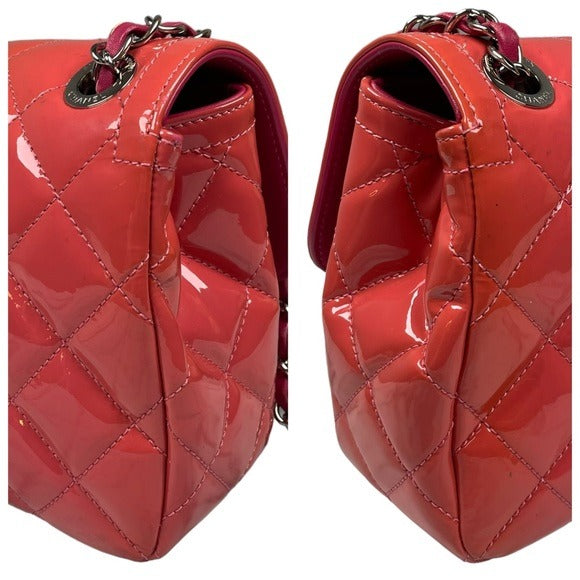 Chanel CC Classique Pink Coral Magenta Silver Hombre Leather Flap Quilted Purse