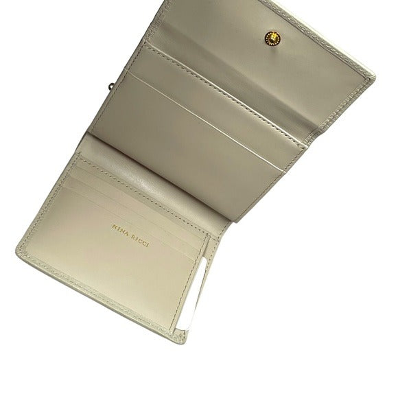 Nina Ricci Leather Kiss-Lock Compact Tri-Fold Wallet Gold-Tone Snappy Wallet