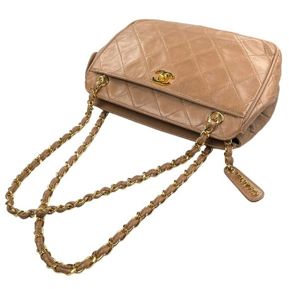 Chanel Quilted CC Dual Handle 24K Plated Sandstone Lambskin Shoulder Pur…
