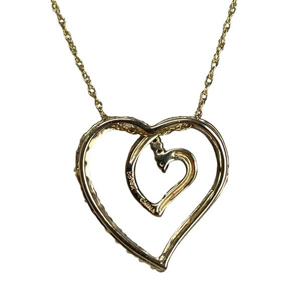 Emerald Double Heart Pendent Necklace Lobster Claw 14K Gold Round Cut 18” 1”
