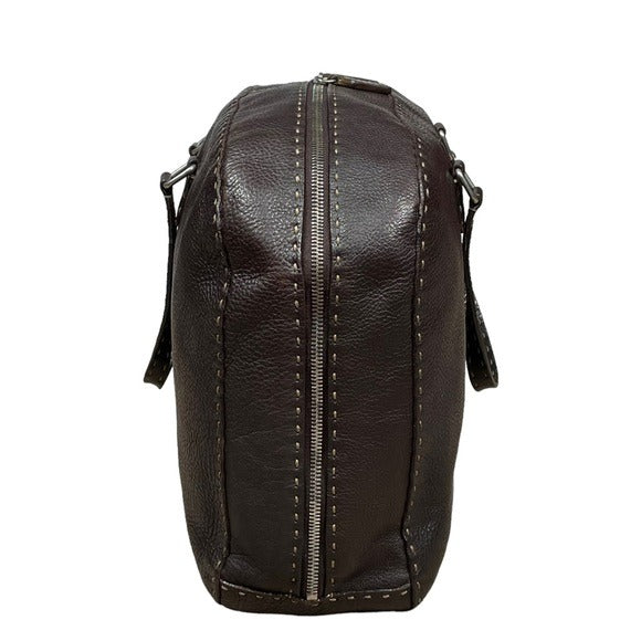 Fendi Selleria Pebbled Coco Leather Stitched Boston Travel Bag