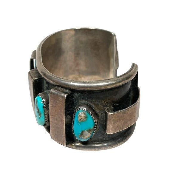 D. CHESS IHMSS Sterling Bar Divider Turouise Cuff Artisan Hand Crafted Bracelet