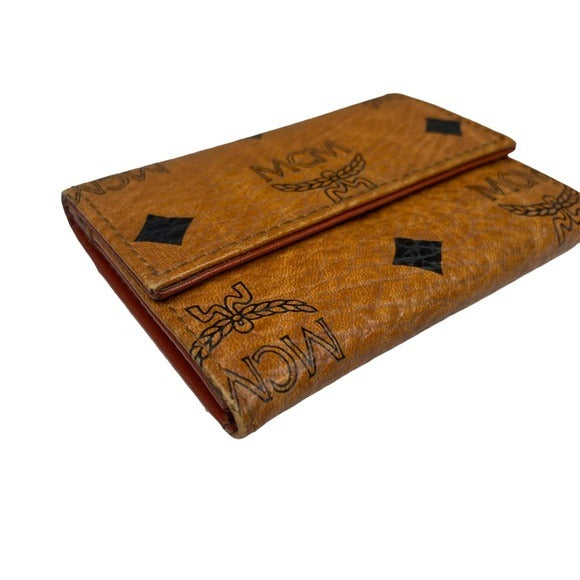 MCM Viestos Canvas Leather Brown Black Card Holder Personal Wallet Organizer