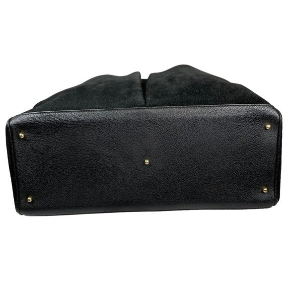 Gucci GG Diana Bamboo Black Suede Leather Dual Snap XL Pocket Top Handle Tote