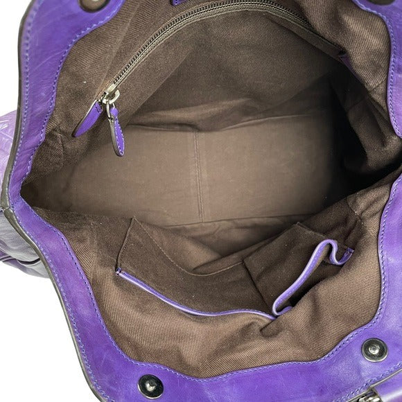 Celine Purple Large Satchel Leather Geo Swirl Abstract Pattern Shoulder Bag